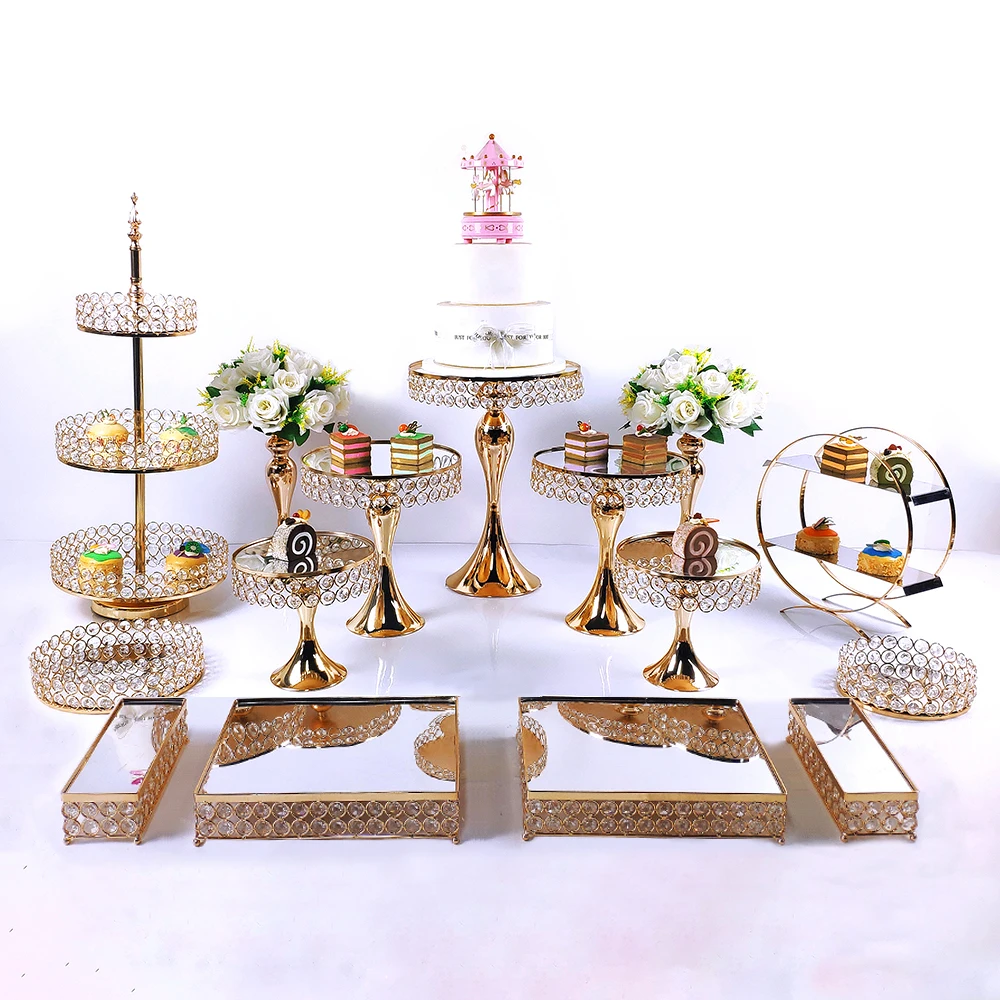 

Gold Silver 6- 15pcs Electroplate Metal Crystal Cake Stand Set Display Wedding Birthday Party Dessert Cupcake Plate Rack