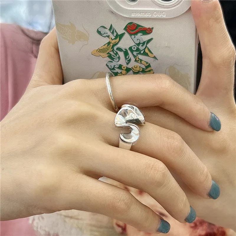 

S925 Sterling Silver Abstract Art Design Skirt Ring INS Retro Fashion Jewelry for Wholesale