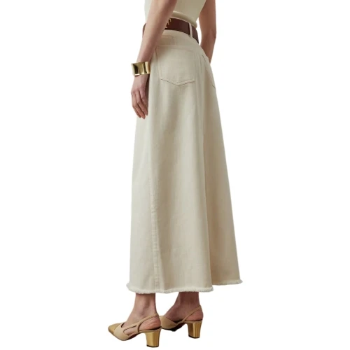 กระโปรงยีนส์ทรงตรงทรงตรงหลังกรดไตรอะซิทิกกระโปรงยาวทรงเอกระโปรงยาวสีขาวถักมินิซัมเมอร์ A25323