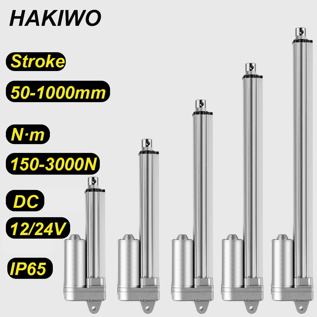 HAKIWO 12V 24V IP65 Linear Actuator 3000N 50mm 100mm 400mm 600mm 800mm 1000mm Stroke Solar Tracker Motorisation of Door 150mm/s