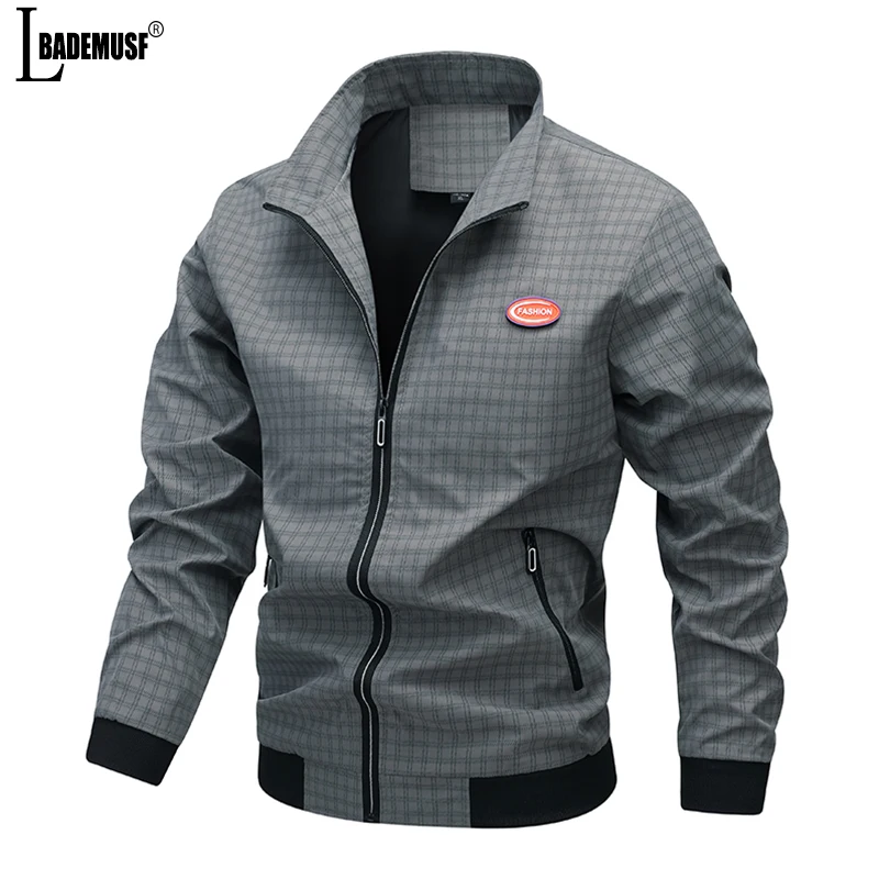 Jacket Man New Spring Autumn Lattice Coat Outdoors Stand Collar Fashion Windproof Comfortable Leisure Ventilation Coat Man