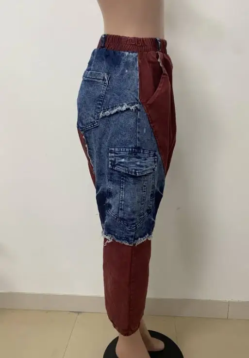 Jean Harun ample en Denim pour femmes, nouvelle tendance, ceinture élastique, épissure, vêtements pour femmes, été 2025