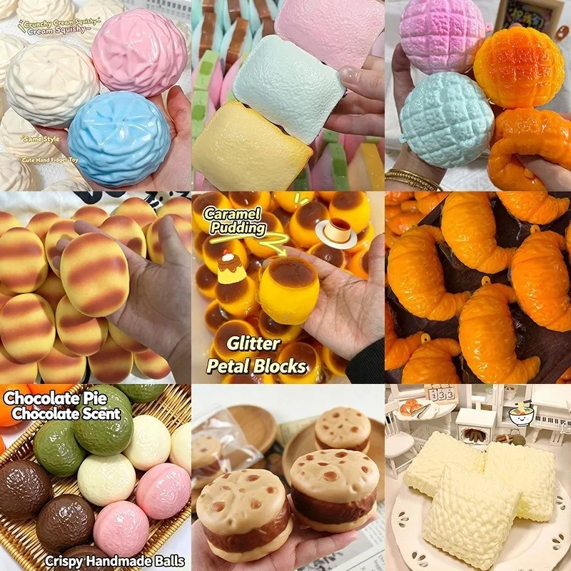 Bread Roll Croissant Pineapple Bun Building Block Filled Squeeze Crunchy ASMR Sound Hand Stress Relief Toy Sensory Calming Ball