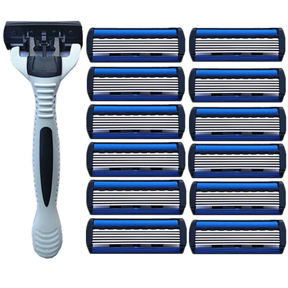 Mens Safety Shaver Razor stainless steel blade 6 layers manual razor blade 1 blade holder 12 heads Mens Shaver Razor