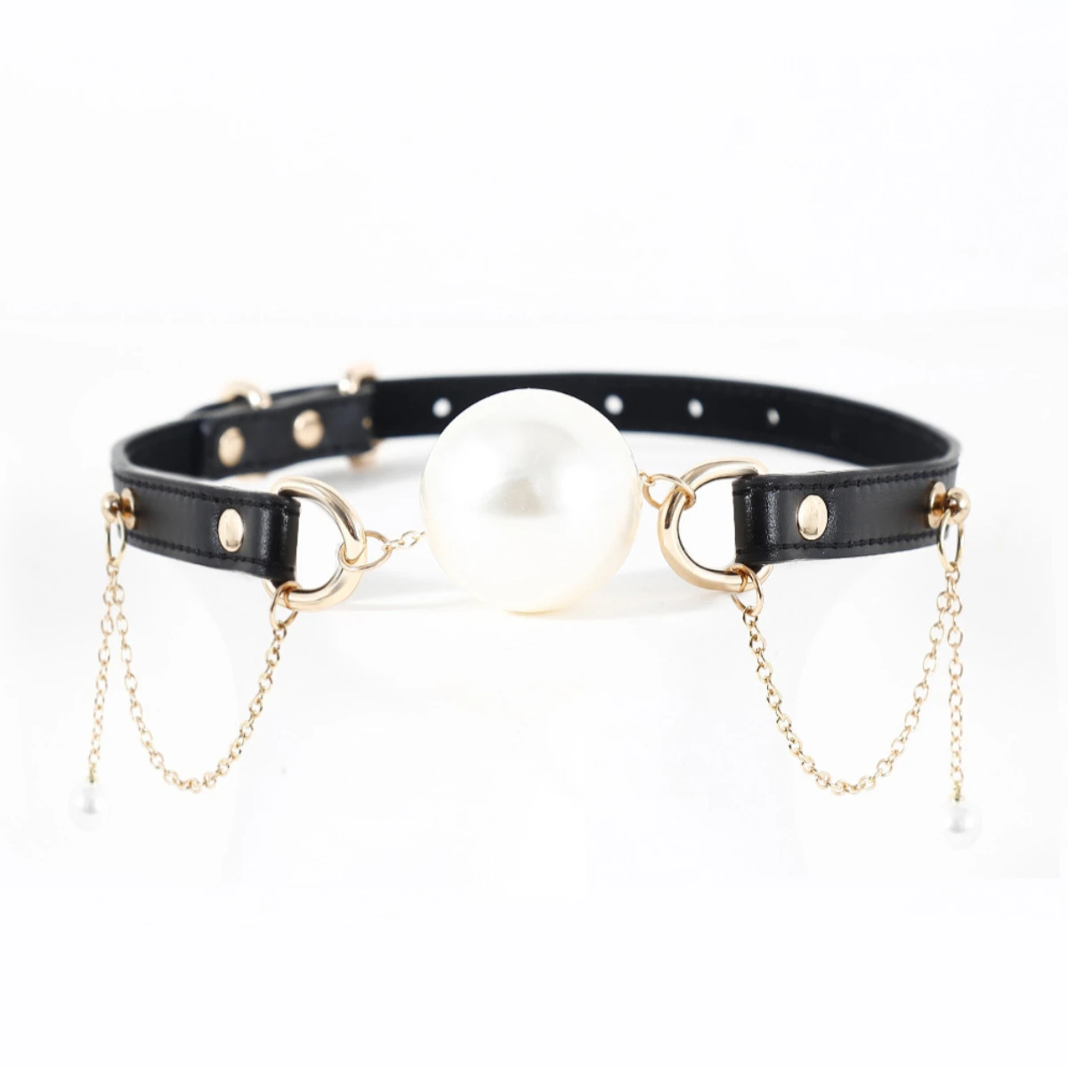 Black Leather Pearl Ball Gag & Mouth Gag with Pin Buckle  SM Bondage Toy, Adult Sex Toy & Adult Game
