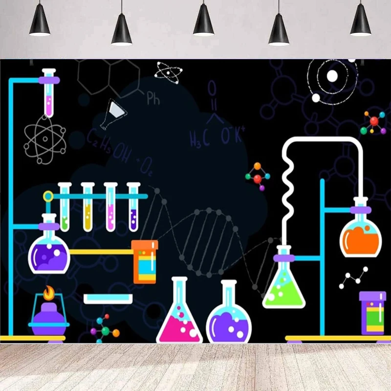 Chemical Science Lab Photography Backdrop Elements Scene For Chemical Subject Black Background For Back To School Birthday Party