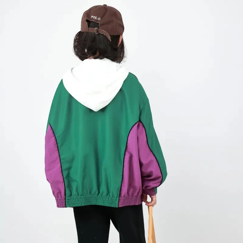 Sports Kids Girl Coat Splicing Contrast Letter Lapel Girls Jacket 2023 Windbreak Korean Style Children Children's