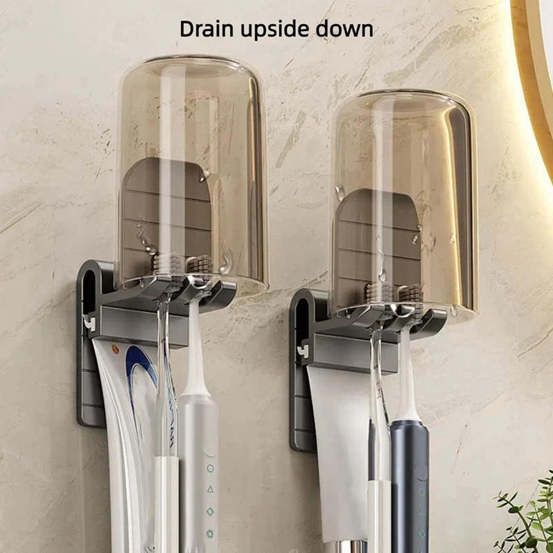 Toothbrush Rack Punch-Free Bathroom Wall-Mounted Mouthwash Cup Holder Electric Toothbrush Rack
