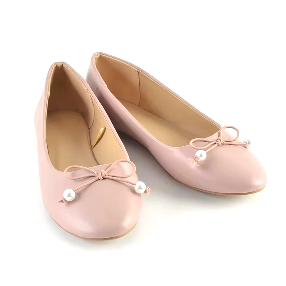 COSYSUSY 2024 Round Head Bow Pearl Women's Shoes Comfortable Elegant And Cute Flat Shoes Comfortable Non-Slip Soles