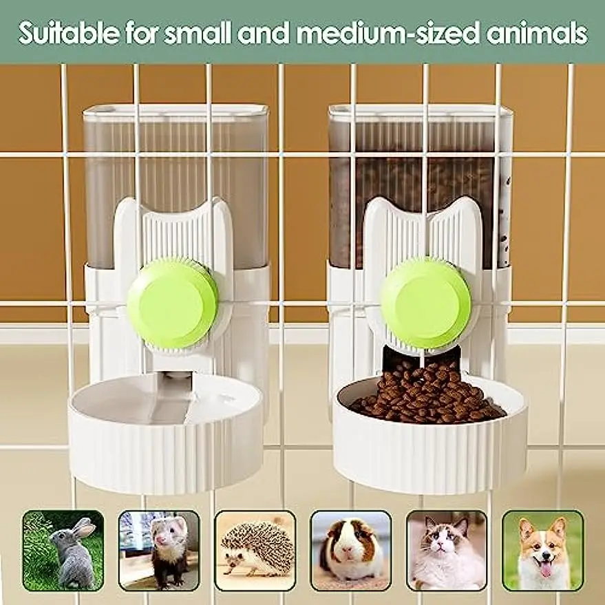 

2PCS Hanging Automatic Rabbit Feeder Cat Food Water Dispenser 35oz Bunny Food Water Holder Set Guinea pigs Drinking Bowl Gravity