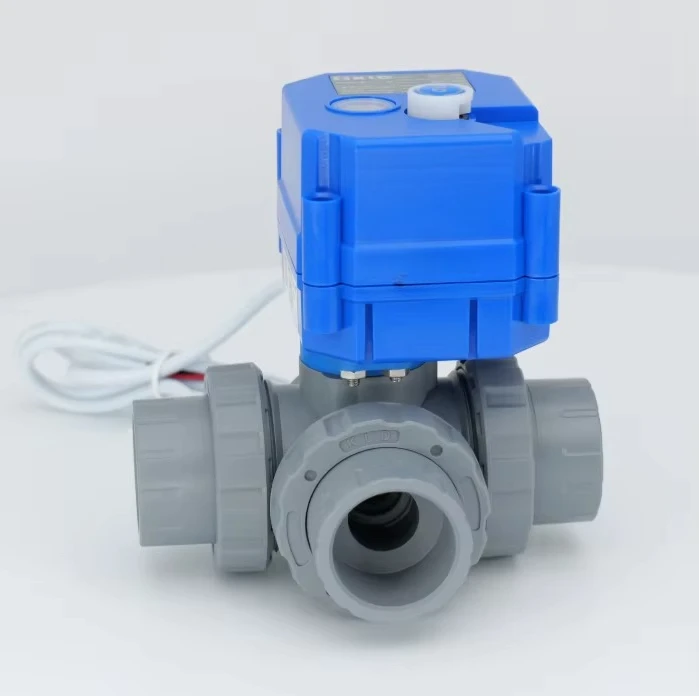 3 Way Electric Ball Valve IP67 Protection G/NPT Connection PVDF Material OEM Replacement Solenoid Valve Acid Alkali Resistant