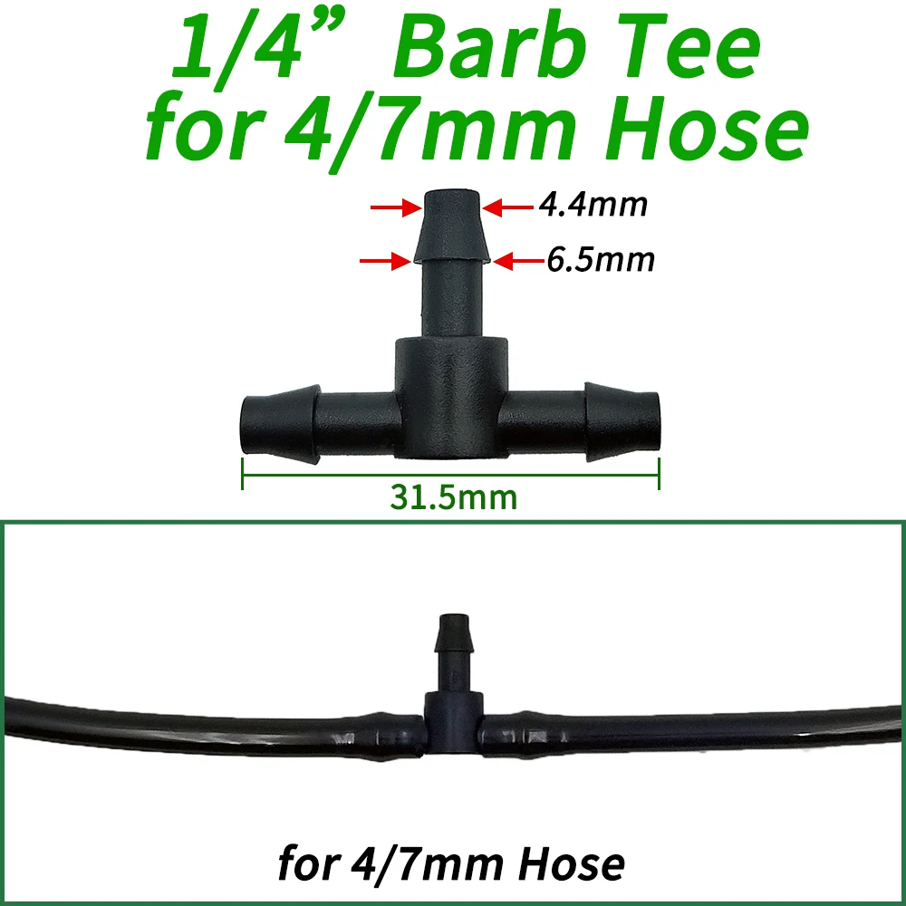 4/7mm Hose Dripper Water Tee Connector Plastic Barbed 1/4