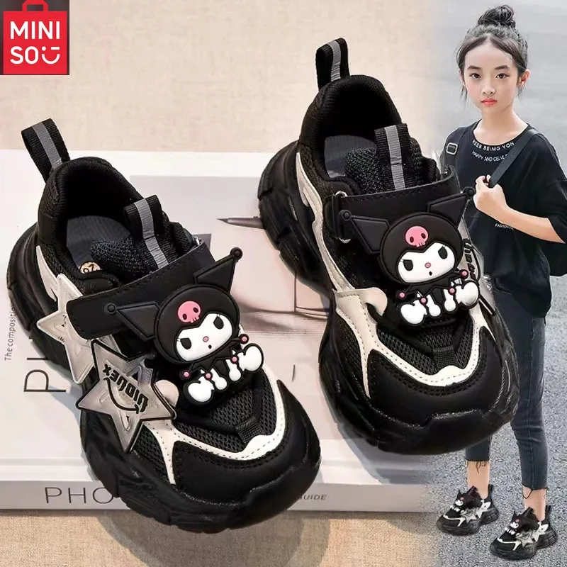 

Кроссовки Miniso Kuromi для девочек 2025, туфли на платформе с дышащей сеткой на весну и осень, большие дети и подростки