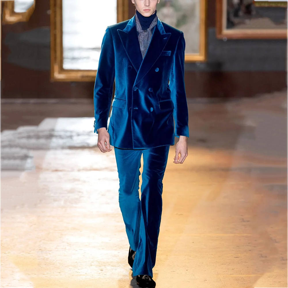 

Роскошные бархатные мужские костюмы, новейший дизайн, приталенная куртка из двух предметов, брюки, двубортная повседневная мужская одежда для выпускного вечера