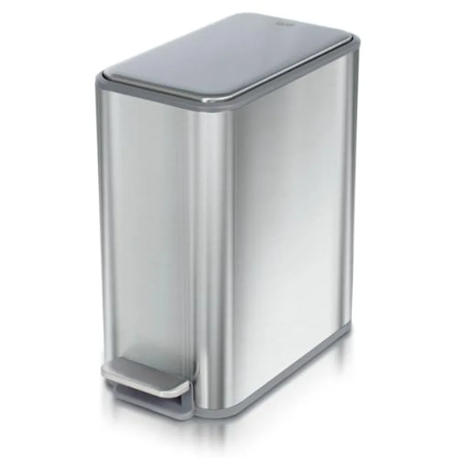 

Slim Bathroom Trash Can - Small Garbage Pail with Soft Close Lid and Step Feet Pedal Narrow Waste Basket with Removable Inner B