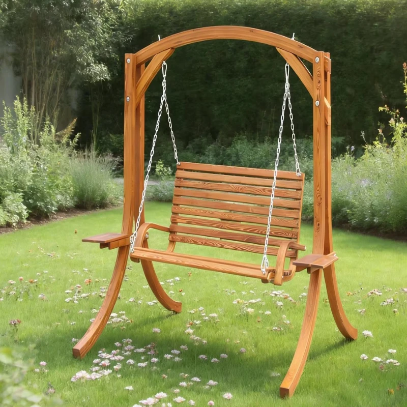 Wooden Swing Chair for Double Use Park Outdoor Courtyard