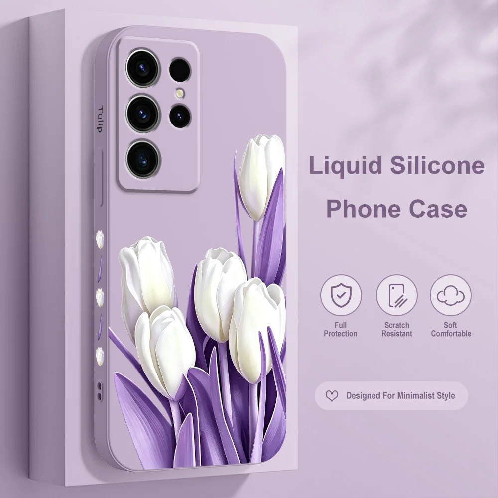White Tulips Phone Case For Samsung Galaxy S26 S25 Edge S24 S23 S22 S21 S20 S10 FE Plus Ultra Silicone Soft Cover