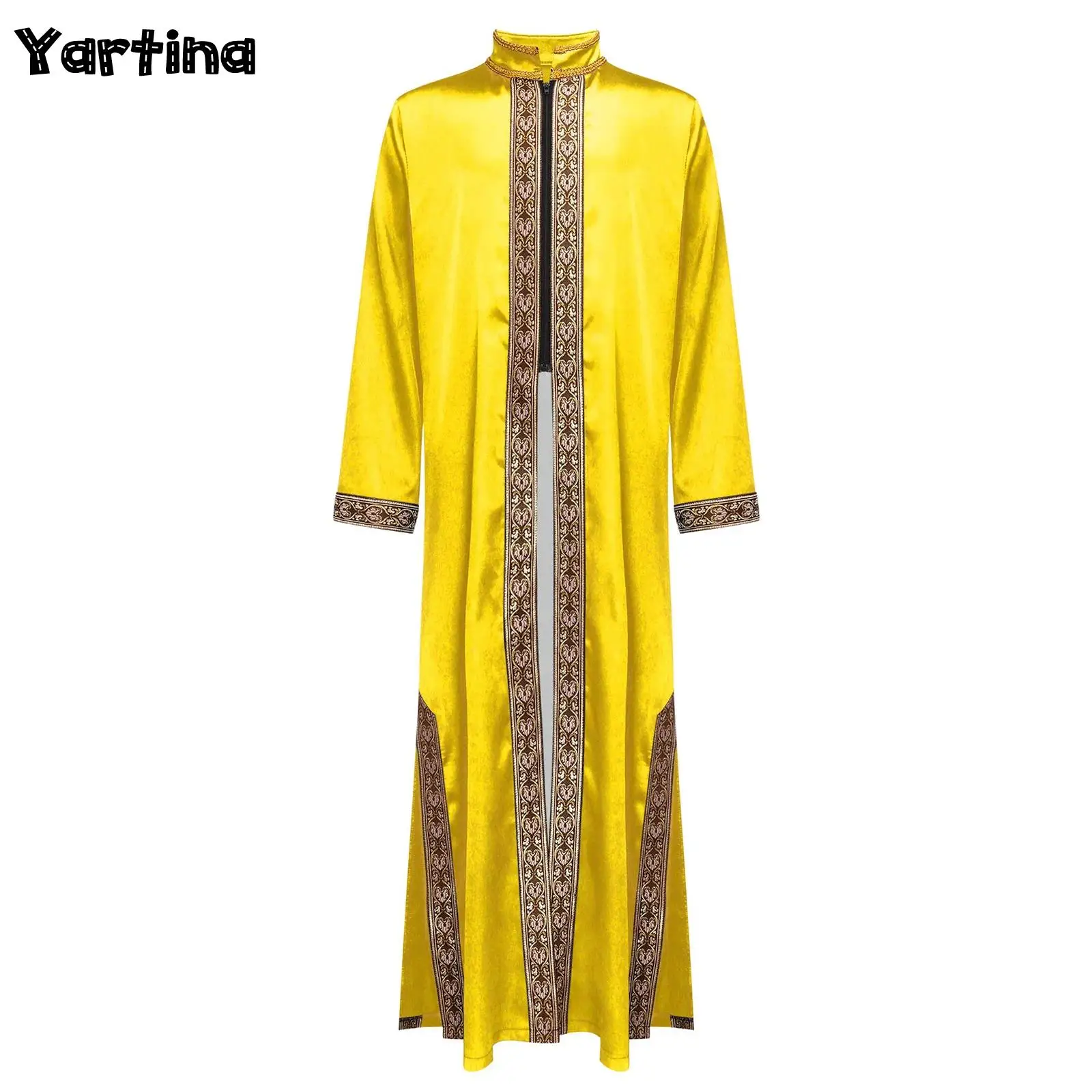 

Boys Muslim Thobe Arab Thobe Front Slit Zipper Muslim Thobe Gold Embroidery Maxi Kaftans Arab Gown Islamic Robe Festival Costume