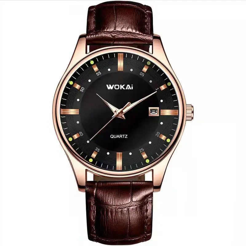 WOKAI high quality men\'s casual belt quartz watch Men\'s nightlight waterproof business waterproof fashion clock retro students