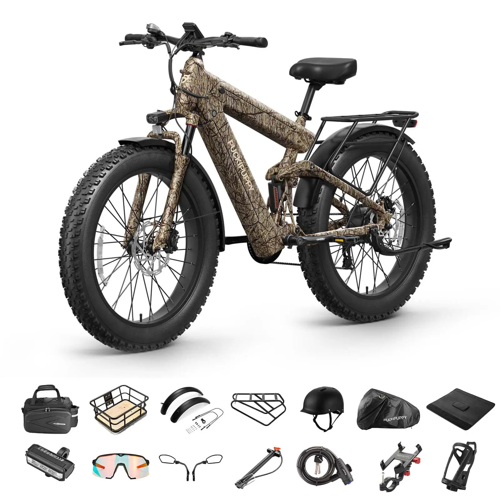 

PUCKIPUPPY Bulldog Electric Bike 48V 30AH Dual Battery with Luxury Accessory Pack and Extra 15Ah Battery 1350W 48V 30Ah 28MPH