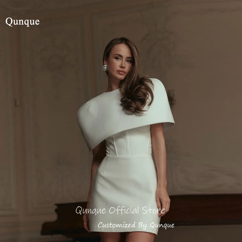 

Qunque Modern Bodycon Prom Dresses Capelet Overlay Handmade Homecoming Dresses Satin Minimalist Bridal Party Gowns Customized