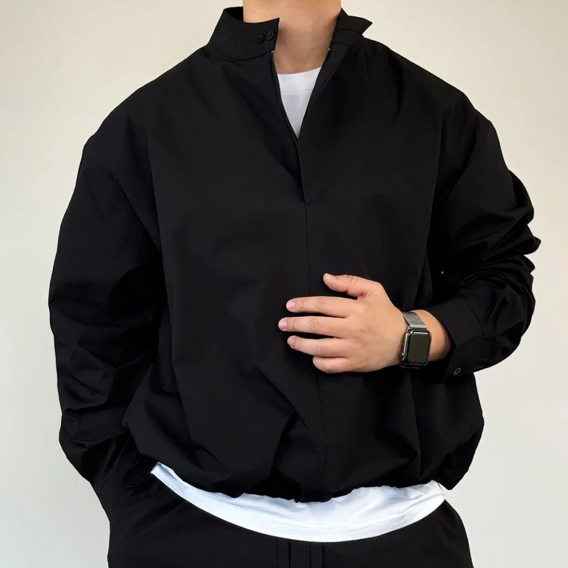 

Spring Autumn Solid Color Stand Collar Sports Shirt Men's Half Zipper Sweatshirts Casual Outdoor Long Sleeve Loose Thin Coats