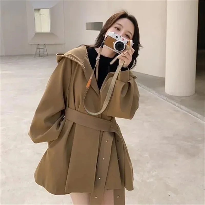 Small Short Windbreaker Women's 2022 Spring Korean Version All-Match Loose Hooded Jacket Women [Original Fabric] Solid Color Q02