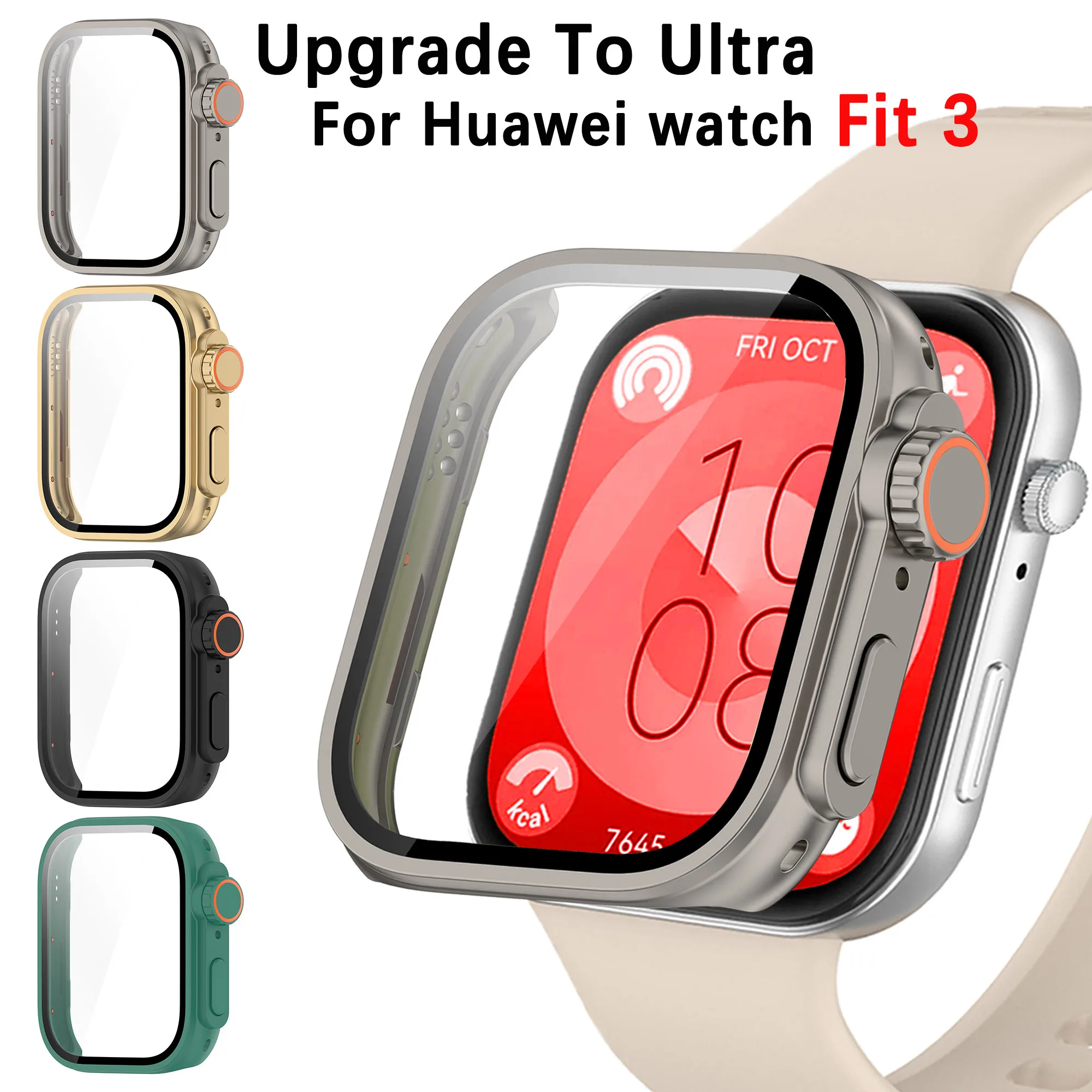 PC Case+Glass for Huawei Watch Fit 3 Accessories All-around Anti-scratch Screen Protective Bumper huawei fit3 upgrade to ultra 2