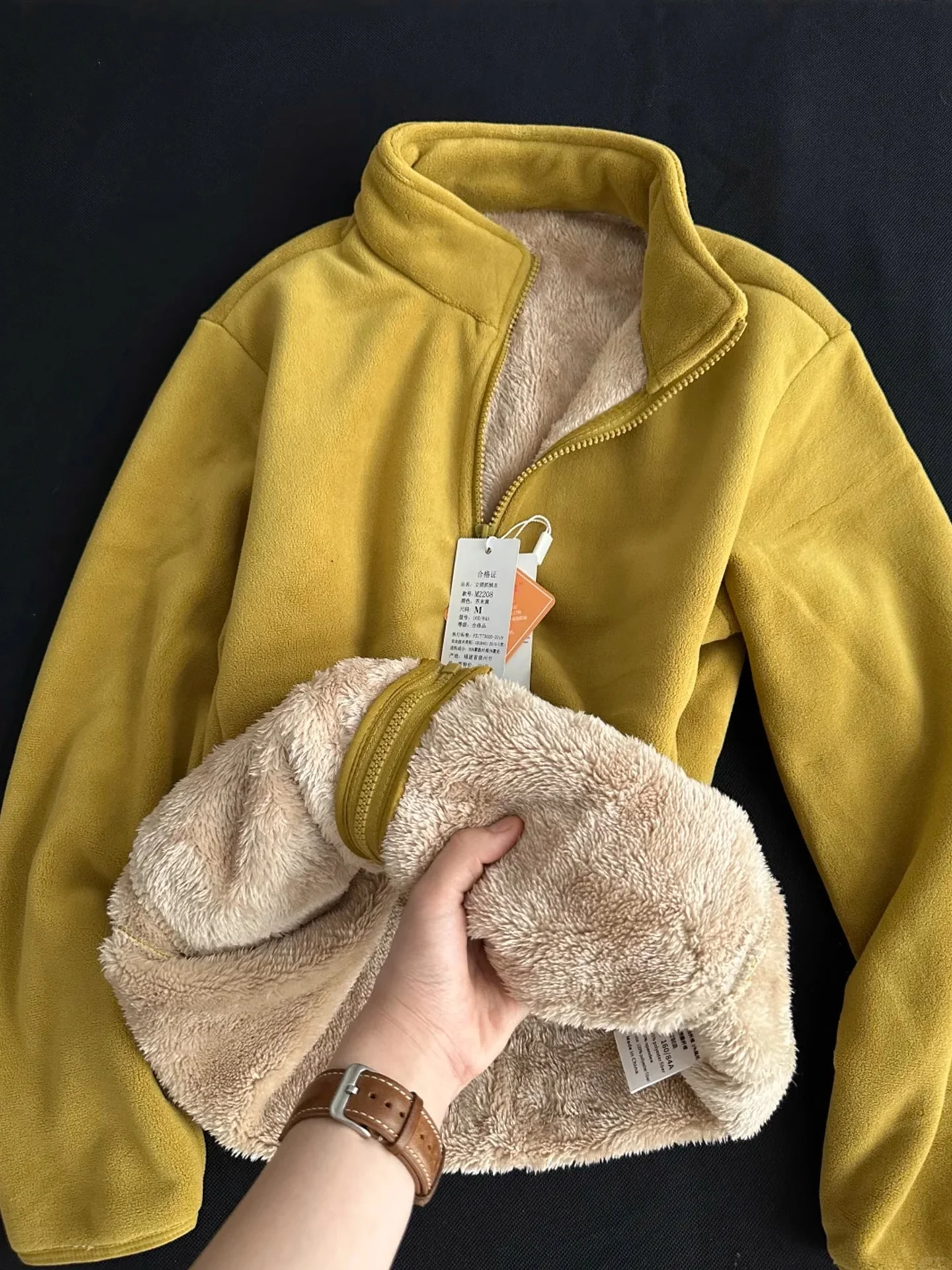 

Extra Thi Fce Lined Lamb Velvet Cotton Jaet Men Women Winter Warmth Inner Wear Polyester Fiber Long Sve Zipper Closure