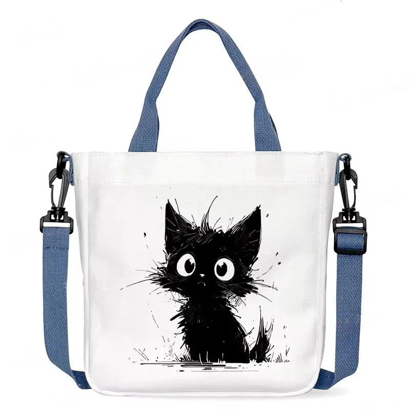 أنيمي القط المطبوعة الكرتون حقائب كروسبودي حقيبة كتف واحدة قماش طالب Kawaii الحيوان الفتيات حمل الحقائب النسائية حقيبة كروسبودي #4