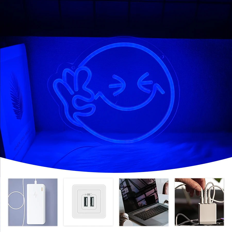 Smile OK Hand Neon Sign Blue U - огляд і ціна Ok Lighting Decor