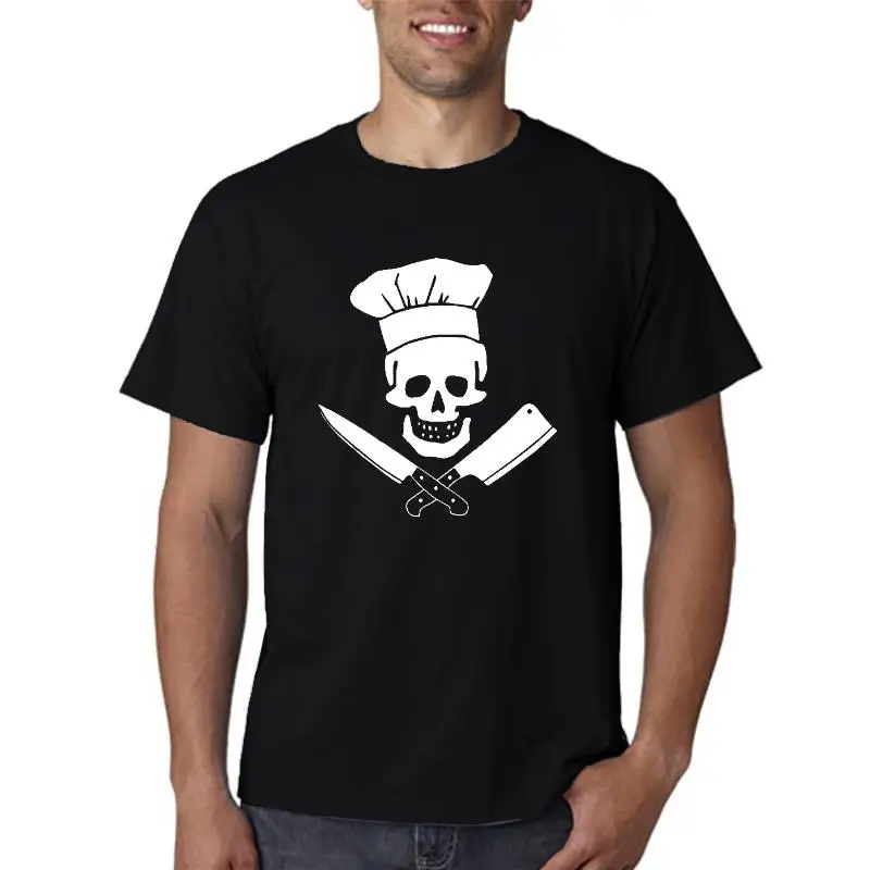 SKULL-Chef Cooking Skull Hot Grill Moster Custom Foshion Personolity Men's Cotton Short Sleeve T-shirts 6XL