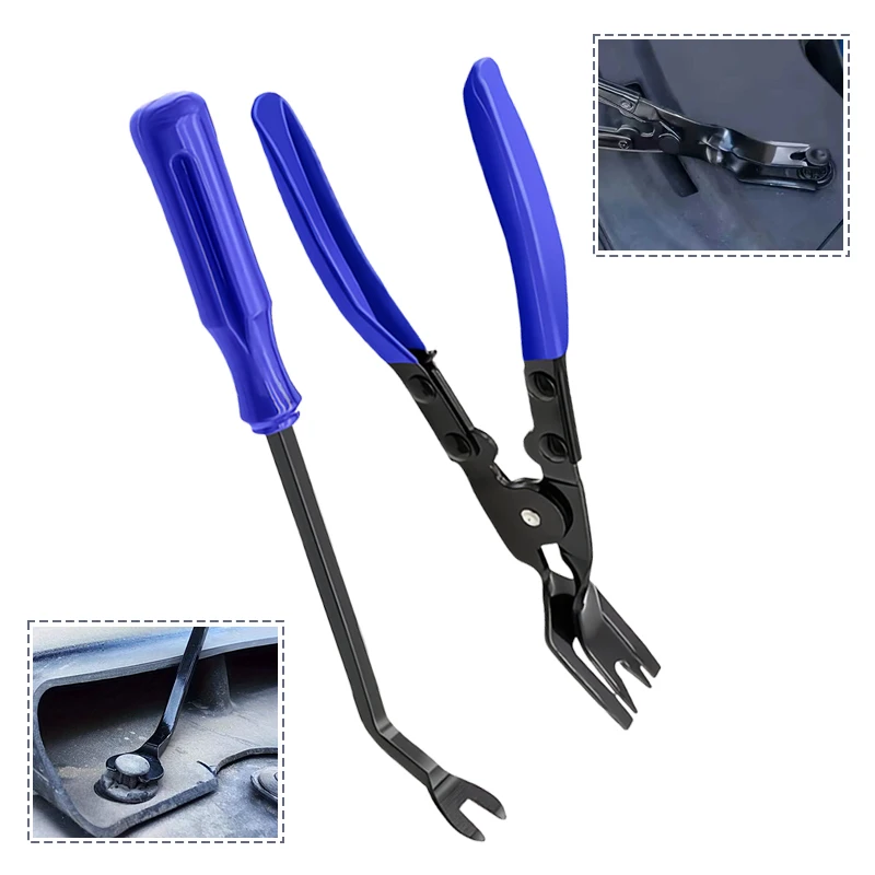2Pcs Auto Trim Removal Tool Set Car Pry Tool Kit Car Panel Door Audio Trim Tool Kit Bumper Clips Puller Retainer Fastener Clips