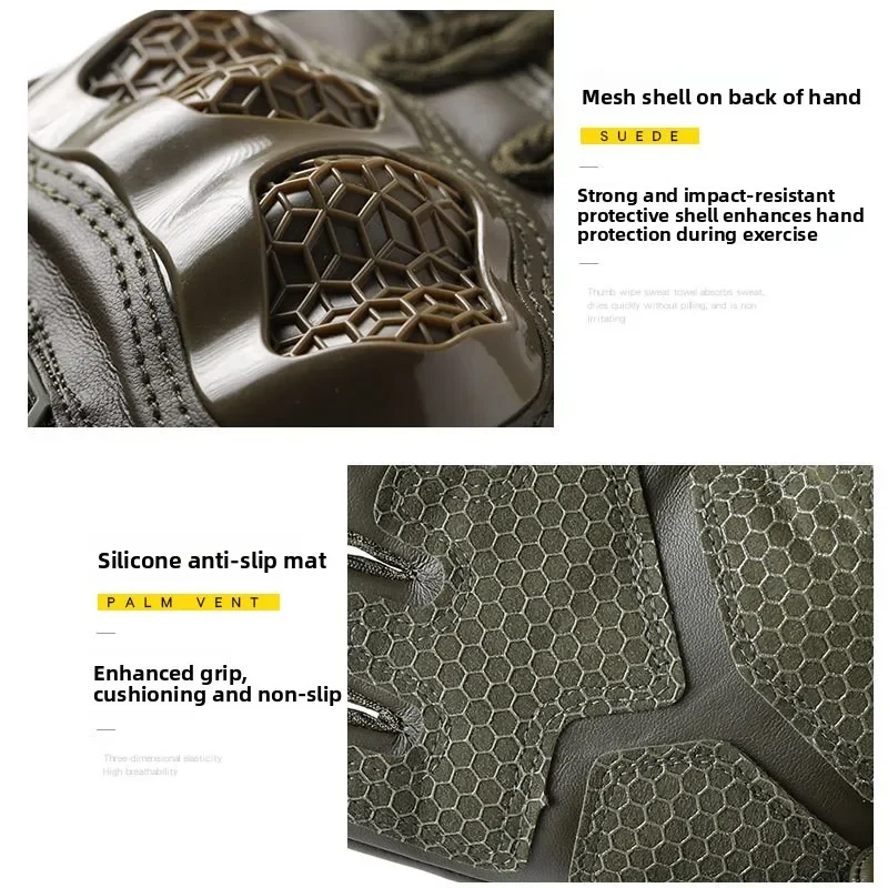 قفازات كاملة الأصابع مضادة للانزلاق ومقاومة للاهتراء لركوب الدراجات النارية والتدريب في الهواء الطلق ومضادة للانزلاق وتمارين اللياقة البدنية