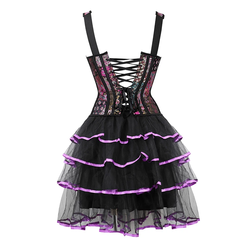 Gothic Corset Dress Plus Size Corset with Straps Mini Skirt Lace Women Costume Carnival Jacquard Corset Dress