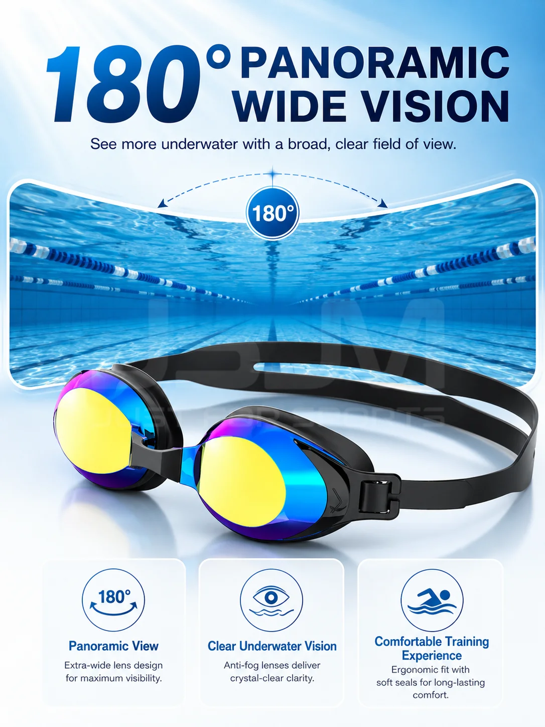 JSJM Adult Swimming Goggles Anti-Fog UV Protection Mirror Lens Waterproof Swim Glasses Wide View Adjustable for Men Women