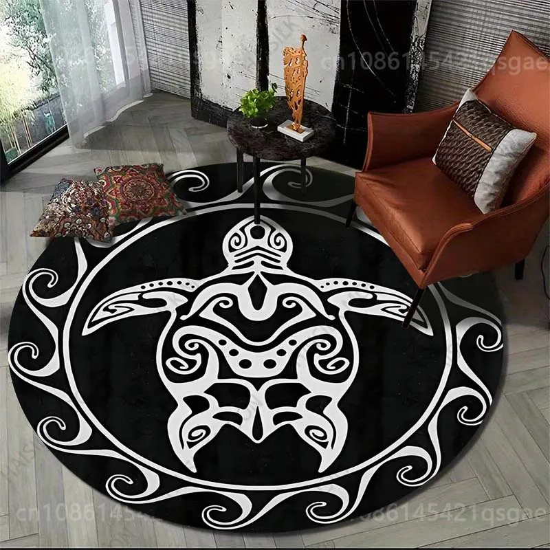 Multiple sizes Tribal turtle motif design Print Round Carpet for Living Room Bedroom Sofa Table Floor Mat Area Rug Luxury Gift