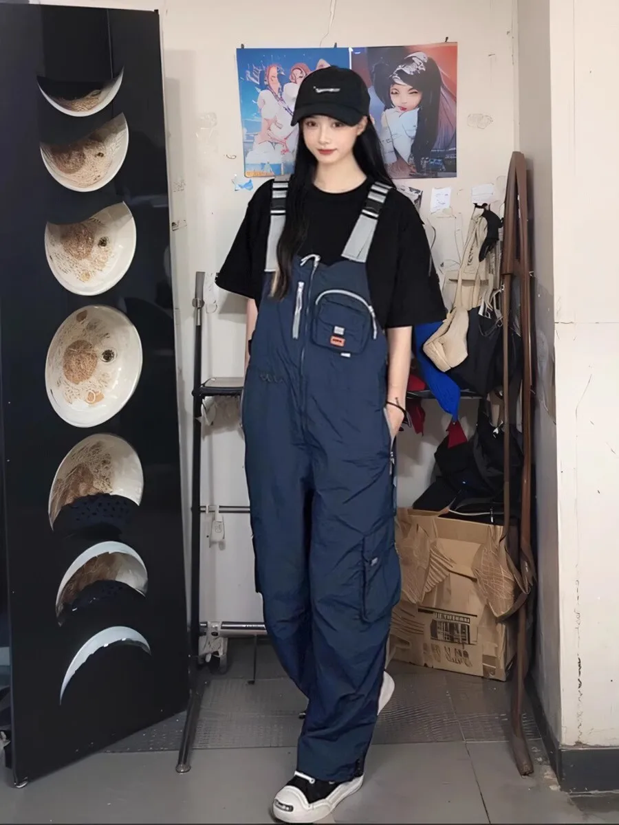 

KSKM k Blue Women's Overalls American Retro Waed Wide Leg Casual Jumpsuits Spring Autumn New Arrival l Waist Long ...