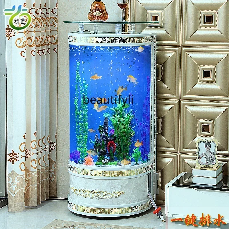 Fish Globe Glass Semi-Cylindrical Non-Replacement Aquarium Ecological Bottom Filter Cabinet Floor European Style