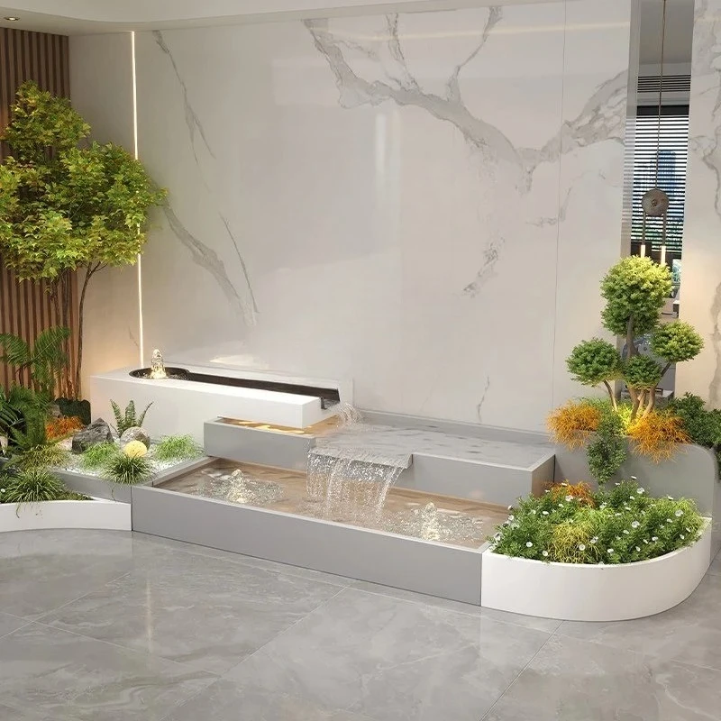 Finished Stainless Steel  Outdoor  Water Curtain Wall - Recirculating Landscape Pool with Fish Pond & Flower Box  for  Courtyard