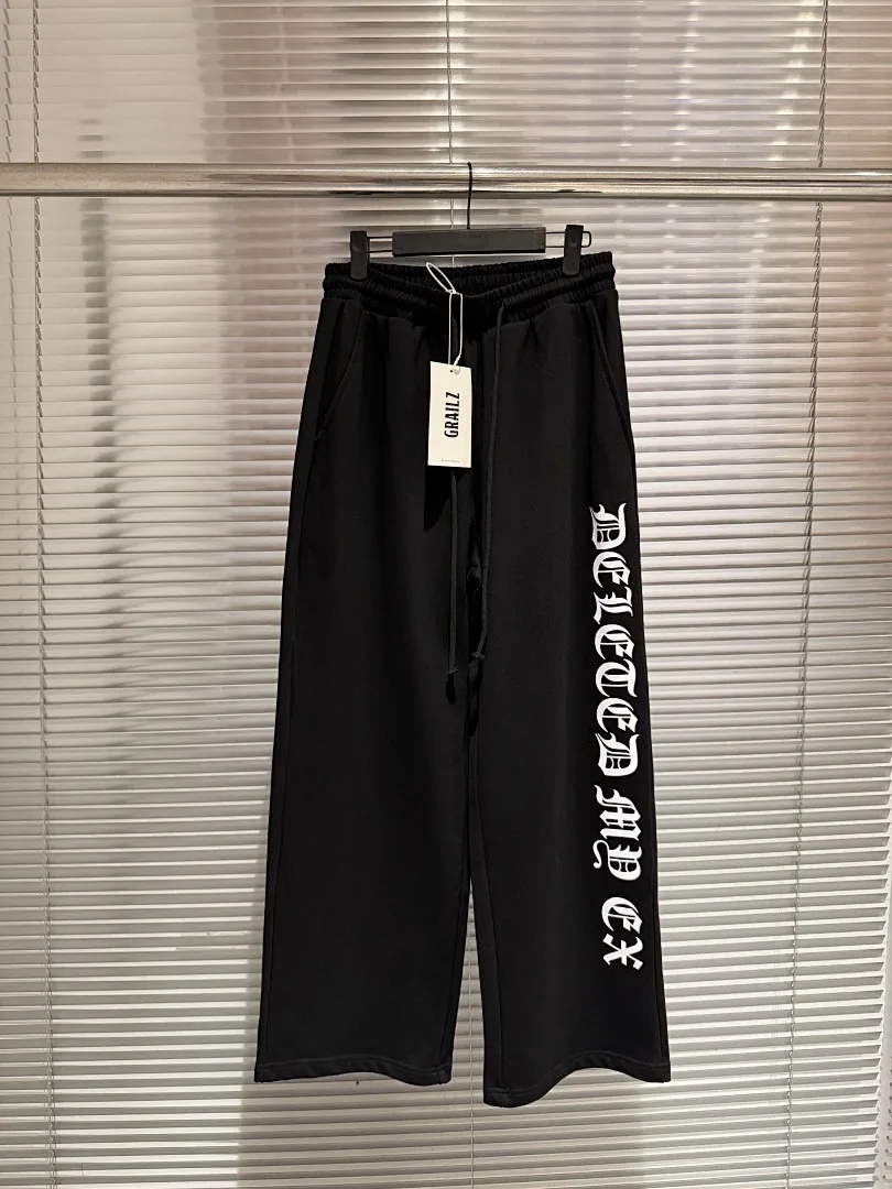 Fashion Sweatpants Men Heavyweight Cotton Wide Leg Pants Gothic Letter Printed Loose Casual Streetwear Sports Trousers