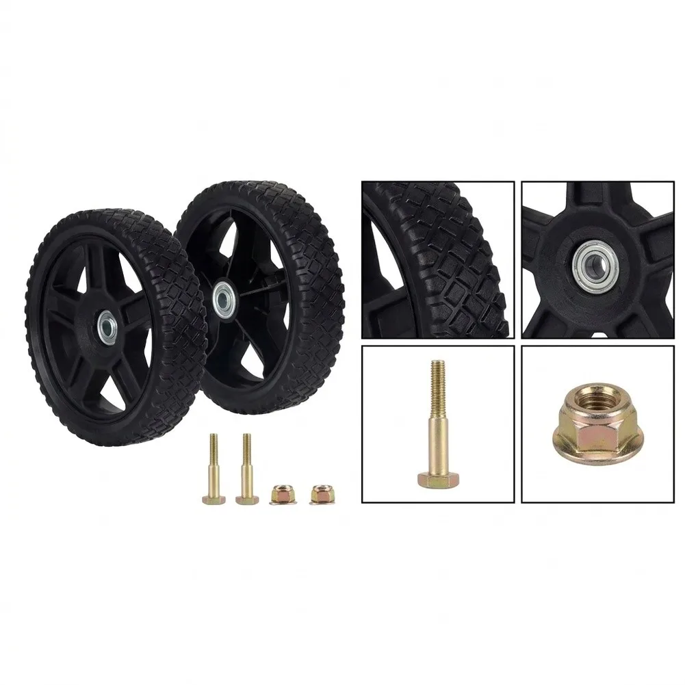 2PCS 8 inch Solid Rubber Wheels with Mounting Hardware for Push Mowers Generators Lawn Carts and Outdoor Tools
