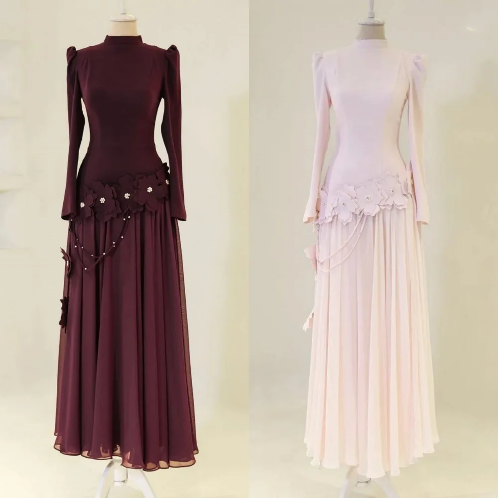 

Индивидуальные сложное ретро-Джерси со стразами ручной работы с цветочными складками и рюшами, длинные платья трапециевидной формы с высоким воротником, вечерние платья, повседневные