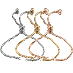 3 pulseras deslizantes doradas de acero inoxidable, pulsera de cadenas ajustables Coulissant con cuentas de goma para accesorios de fabricación de joyas
