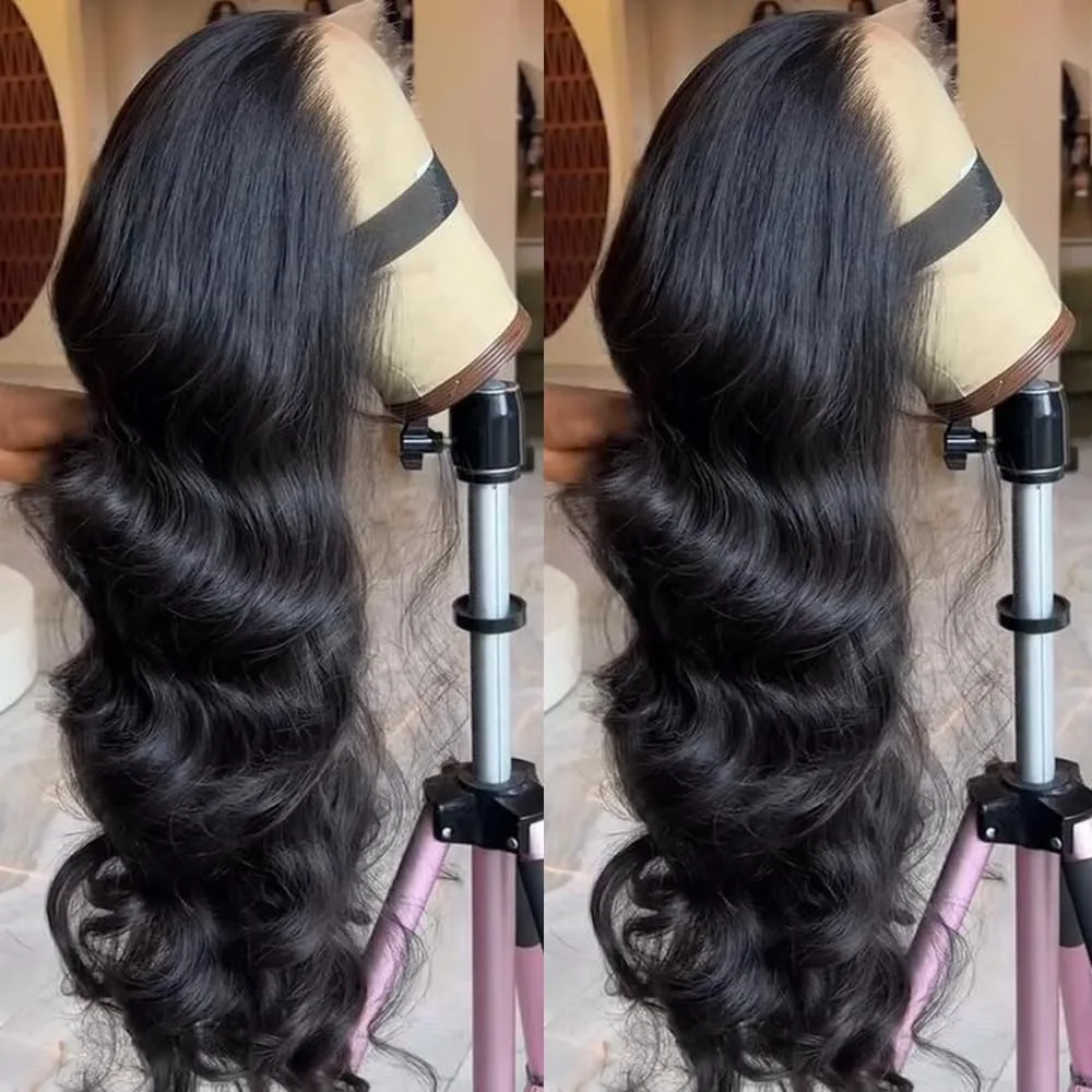 Black 13x4 Lace Frontal Wig 32 Inch Long Body Wave Pre Plucked Hairline With Baby Hair Transparent Synthetic Wigs For Women