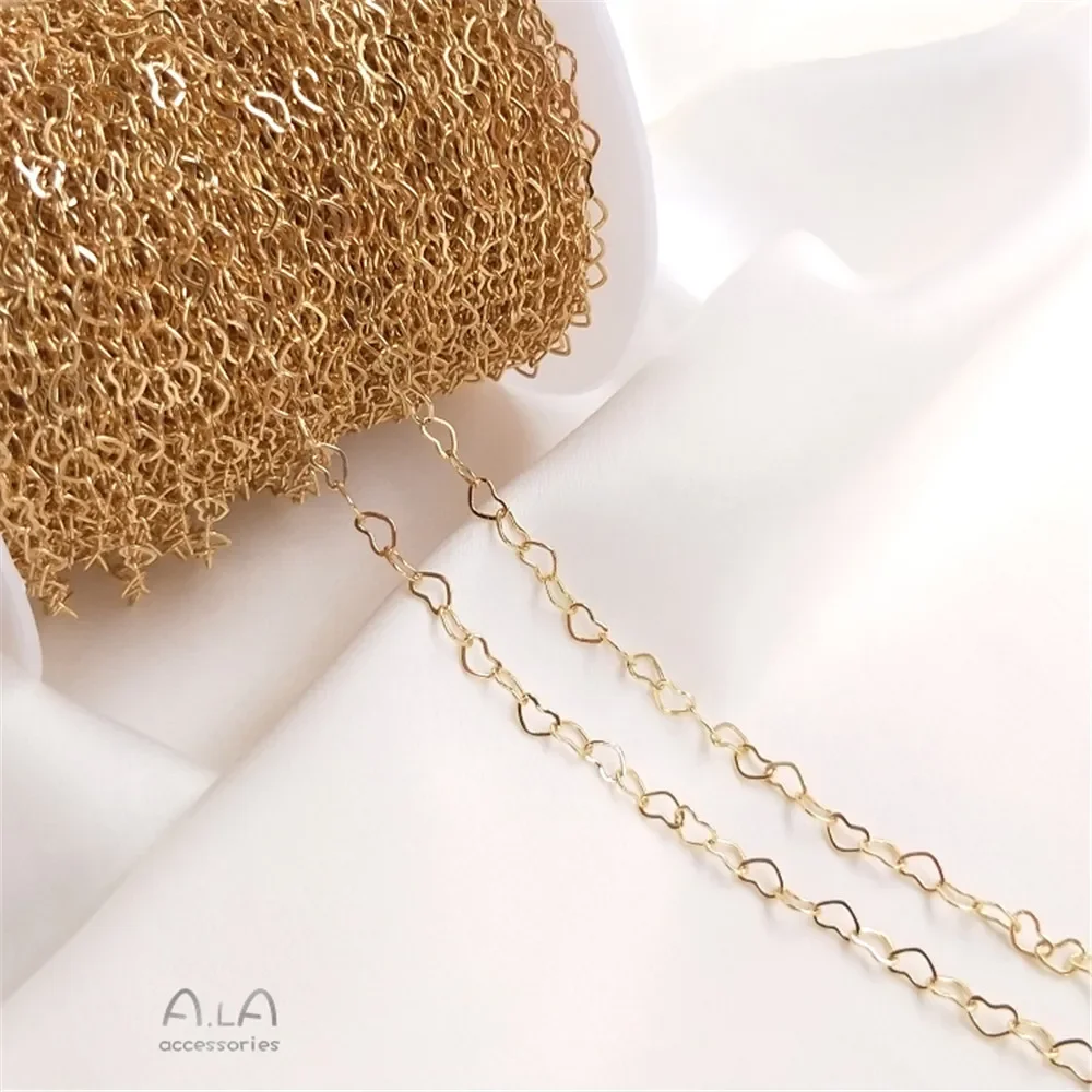 14K Gold Plated Chain Peach beloved Heart chain DIY handmade necklace bracelet extension chain bow ornament material