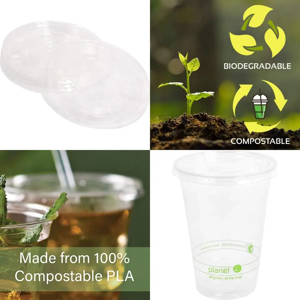 

Compostable PLA Lids for 9-24 Ounce Clear Cold Cups, Flat Style, 1000-Count Case, 100% Biodegradable Eco-Friendly