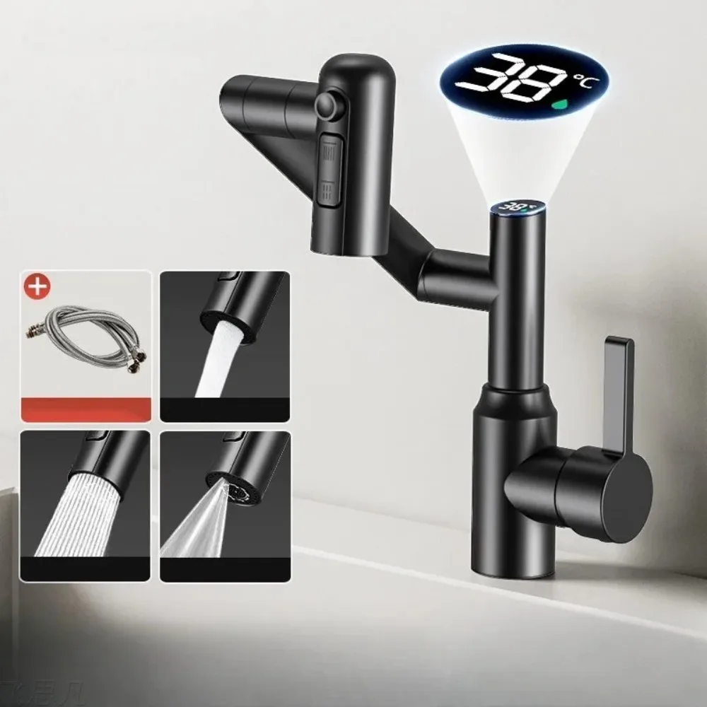 

Смеситель для раковины со светодиодной подсветкой и цифровым дисплеем 360° ° Вращающийся многофункциональный распылитель для раковины с горячей и холодной водой, смеситель для мытья ванной комнаты