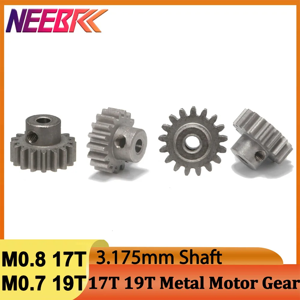 

NEEBRC M0.7 19T M0.8 17T 3.175mm Shaft Metal Pinion Motor Gear for RC Car on-road Vehicle Off-road Brushless Brushed Accessories