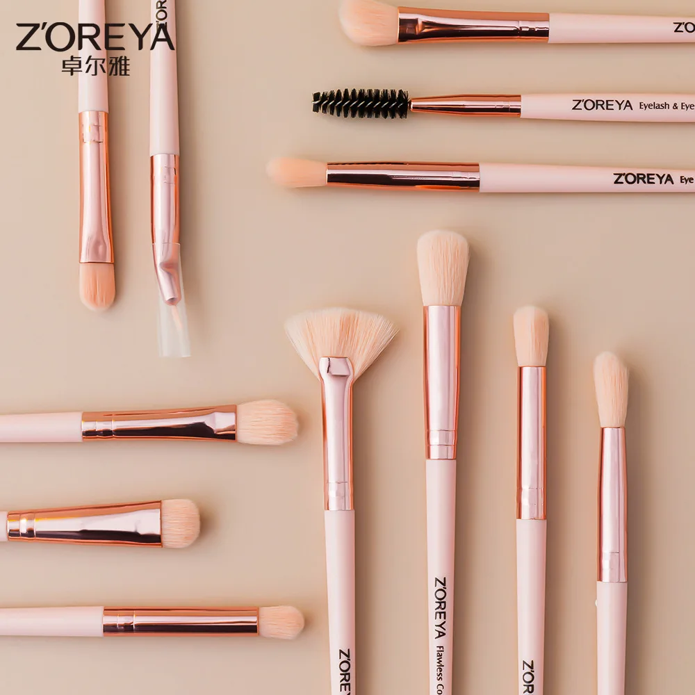 ZOREYA-Plastic Handle Maquiagem Brush Set, Escova Sombra, Ferramentas Corretivo, 12 Pcs